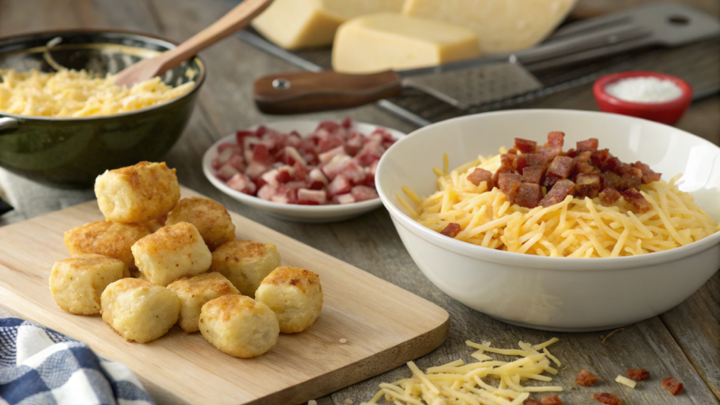 Bacon and cheese-stuffed tater tots