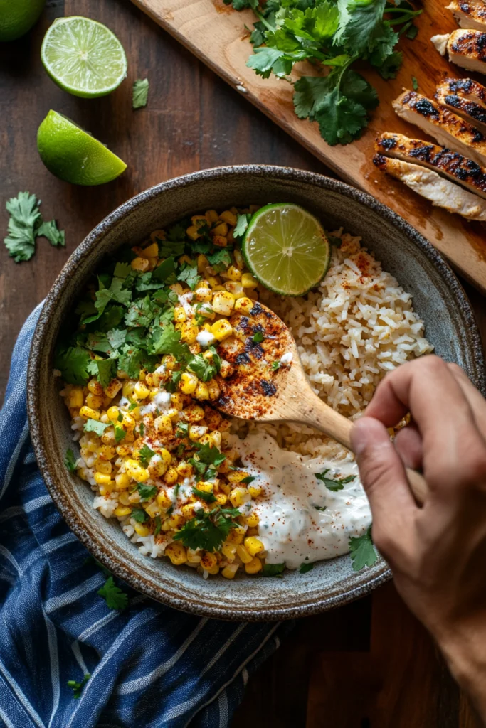 Street Corn Chicken Rice Bowl